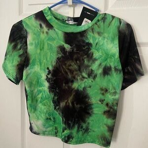 Green and Black Tie-Dye Crop Top